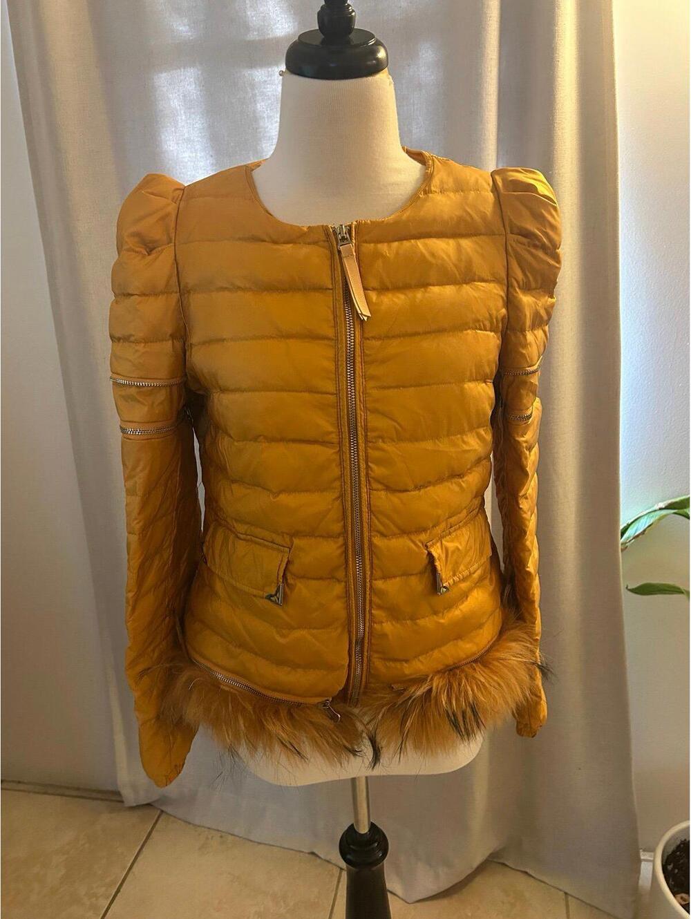Fadlady High-End Series Short Down Puffer Jacket – Caramel Gold with fur trim